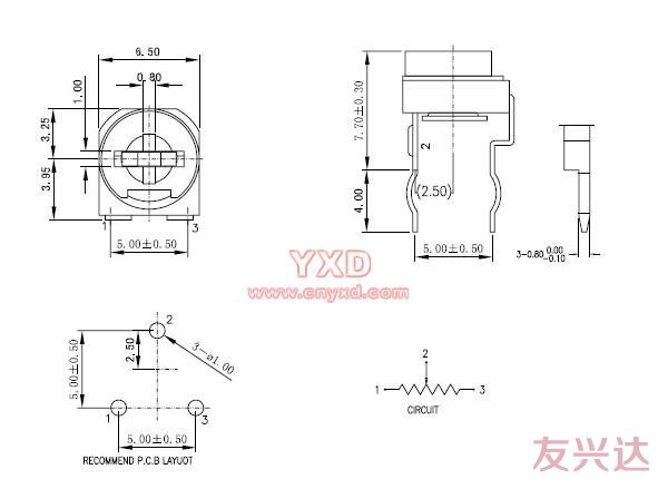 可调电阻器RM065-V1产品规格尺寸图